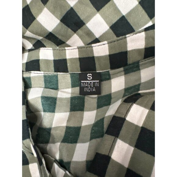 CCC Vintage Black White Gingham Checkered Midi Dress Button Front Elastic Cuffs - Picture 6 of 8